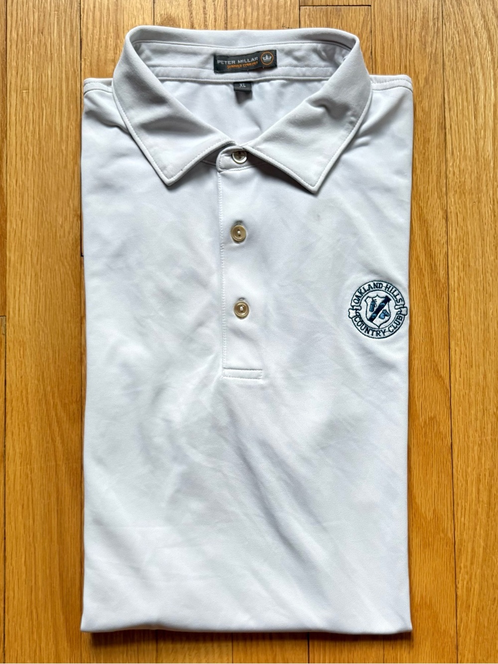 Peter Millar Summer Comfort Mens Short Sleeve Polo XL Off White Oakland Hills